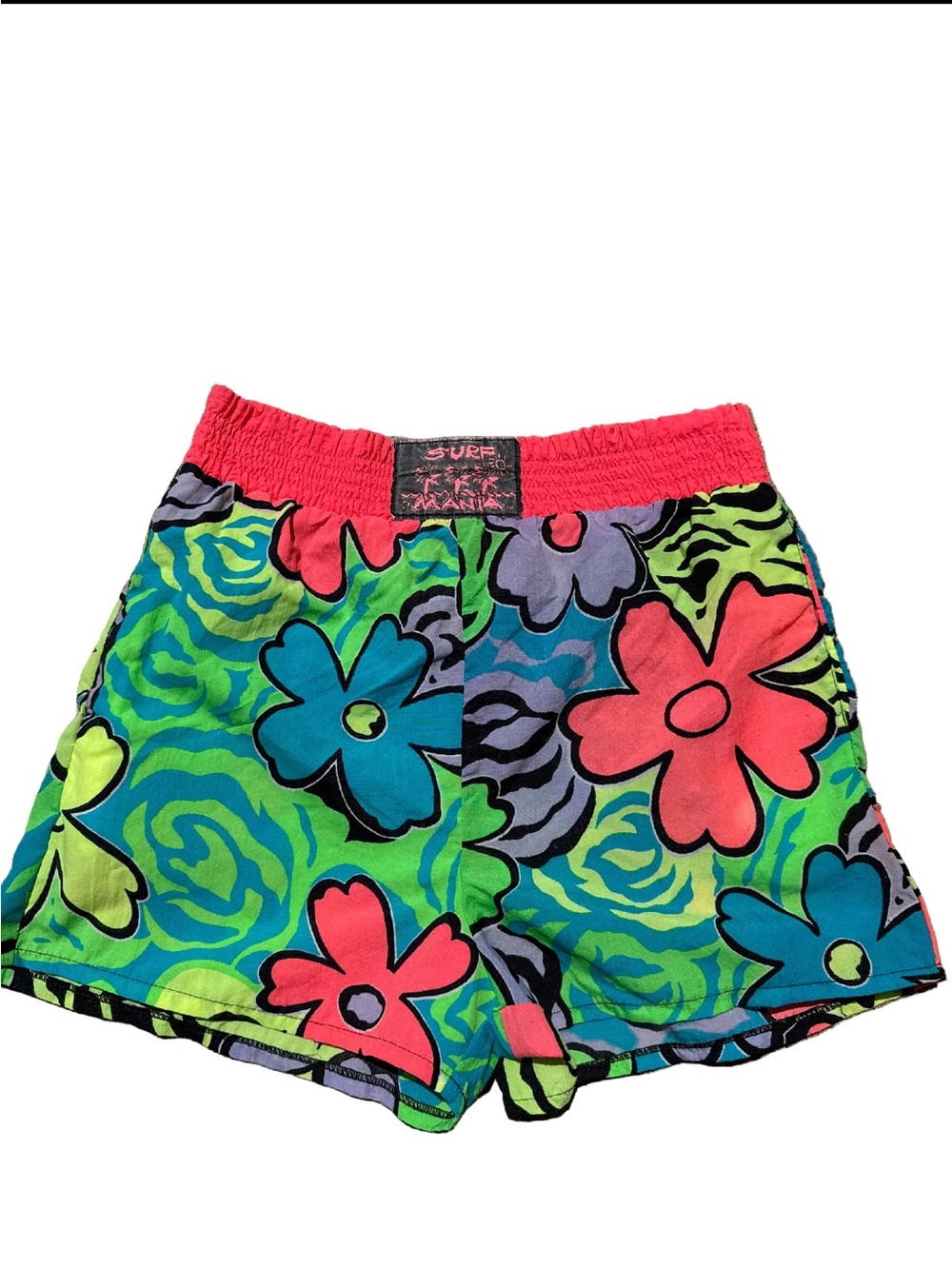 Vintage 80s/90s Surf Mania Neon Floral Board Shorts / Swim trunks Size M